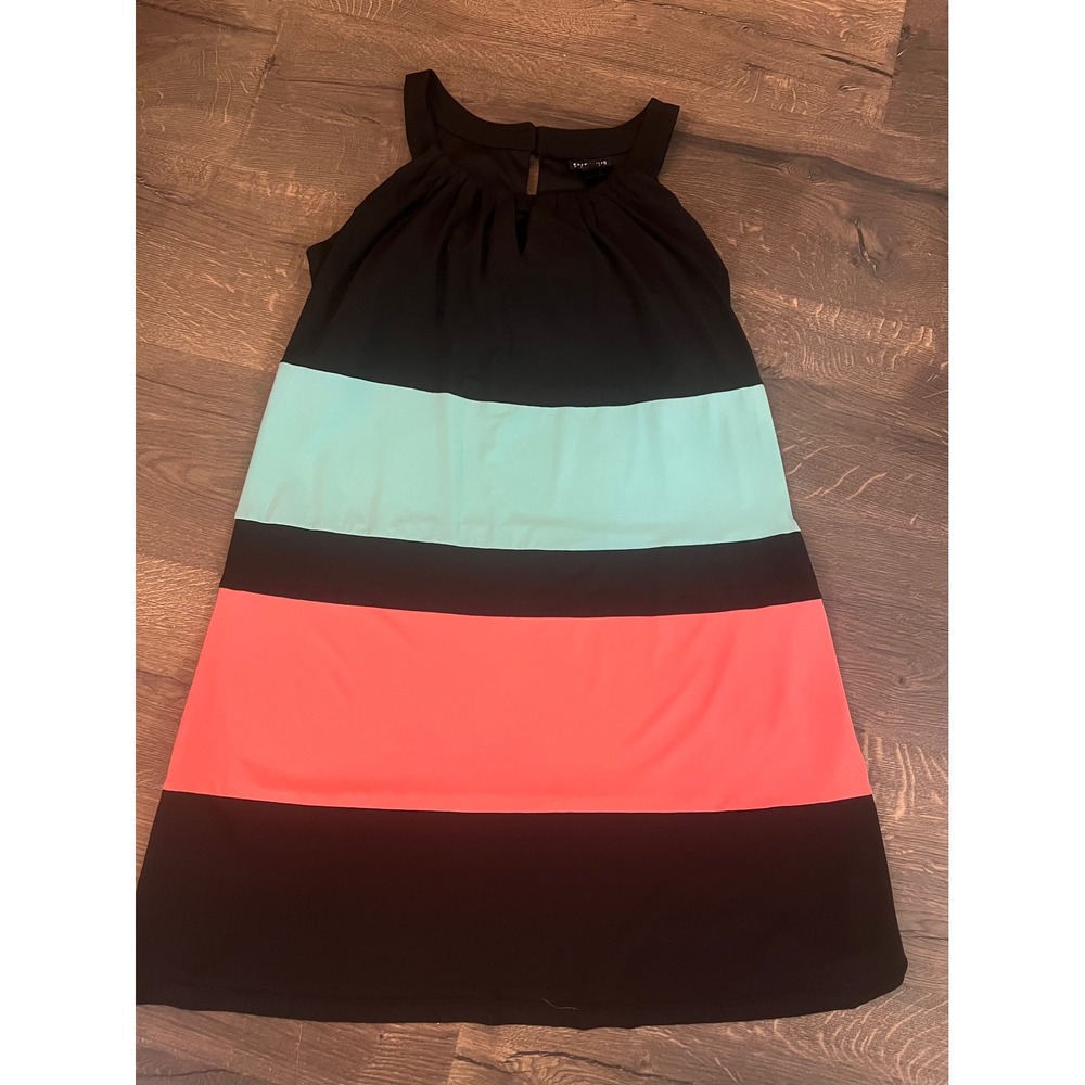 Sleeveless Casual Dress Color Block Keyhole Neck Summer Black Pink Blue 6 petite